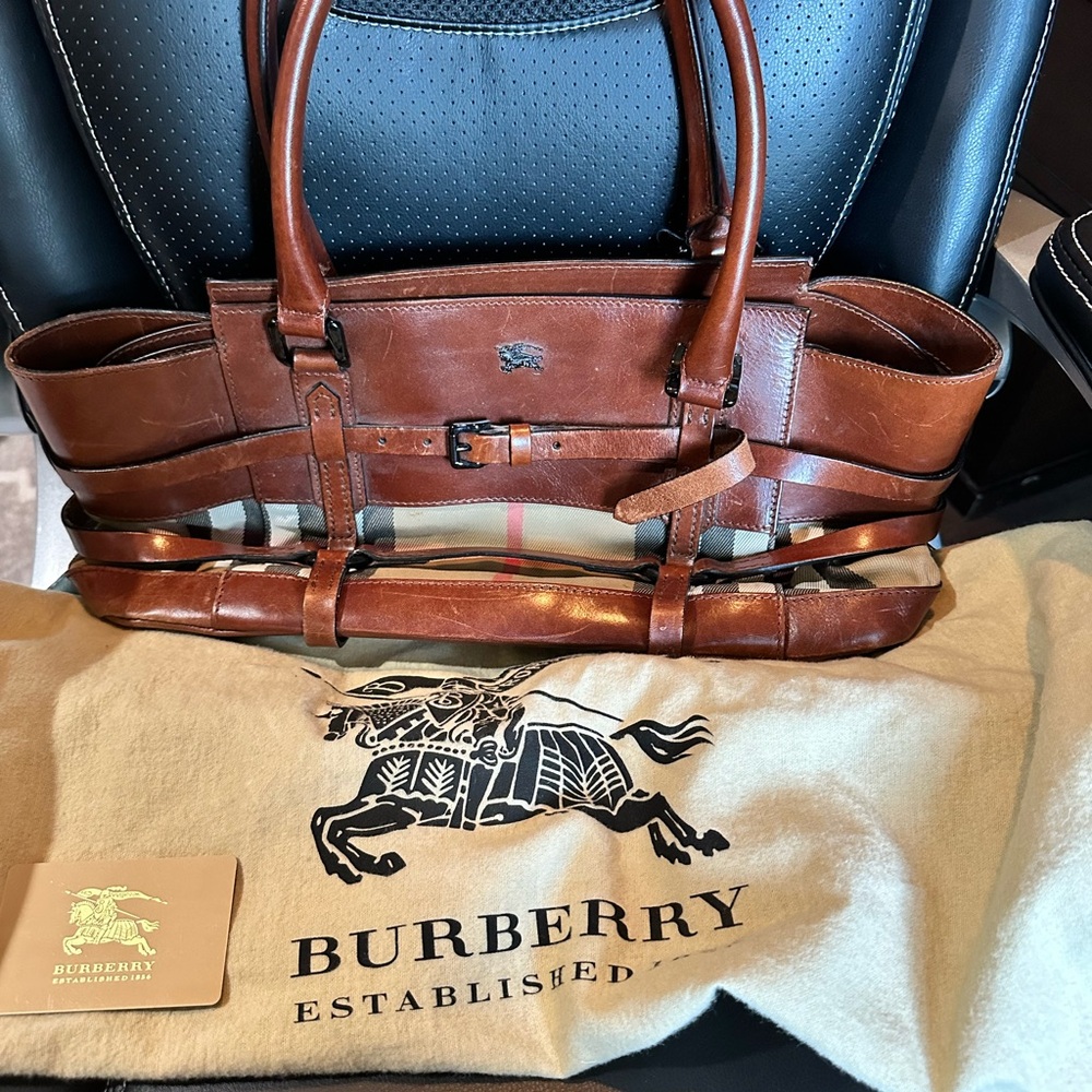 Burberry Saddle Leather Shoulder Bag with Dust Bag